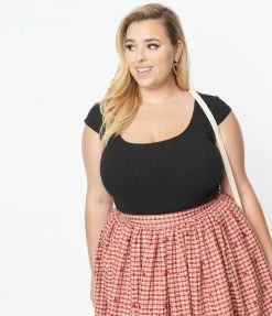 Sale Unique Vintage Plus Size 1950s Black Scoop Neck Bodysuit