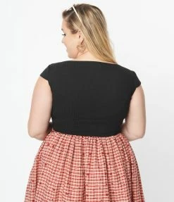 Sale Unique Vintage Plus Size 1950s Black Scoop Neck Bodysuit