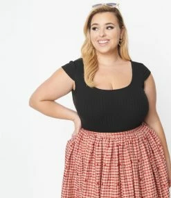 Sale Unique Vintage Plus Size 1950s Black Scoop Neck Bodysuit