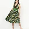 Unique Vintage 1950s Black & Jungle Print Tarrytown Hostess Dress