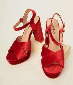 Unique Vintage Red Velvet Platform Heels