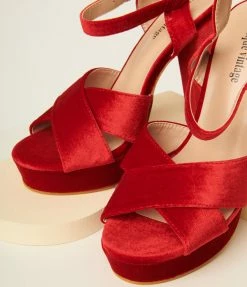 Unique Vintage Red Velvet Platform Heels