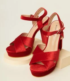 Unique Vintage Red Velvet Platform Heels
