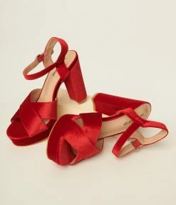 Unique Vintage Red Velvet Platform Heels