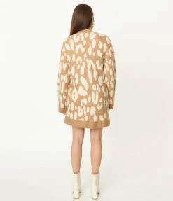 VERY J Mocha Leopard Print Long Cardigan