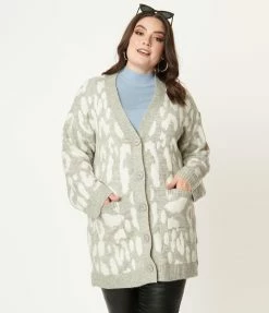 VERY J Plus Size Grey Leopard Print Long Cardigan