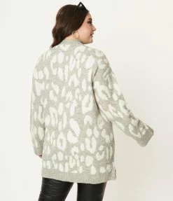 VERY J Plus Size Grey Leopard Print Long Cardigan