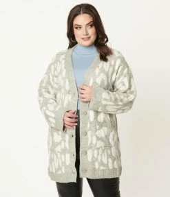 VERY J Plus Size Grey Leopard Print Long Cardigan