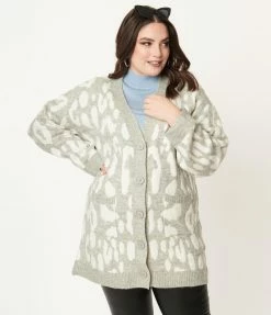 VERY J Plus Size Grey Leopard Print Long Cardigan