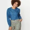 VERY J Indigo Denim Puritan Collar Blouse Sale