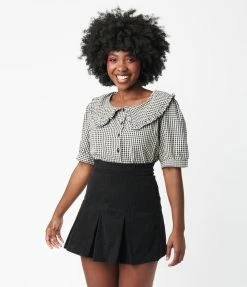 VERY J Black Corduroy Pleated Tennis Skirt Sale