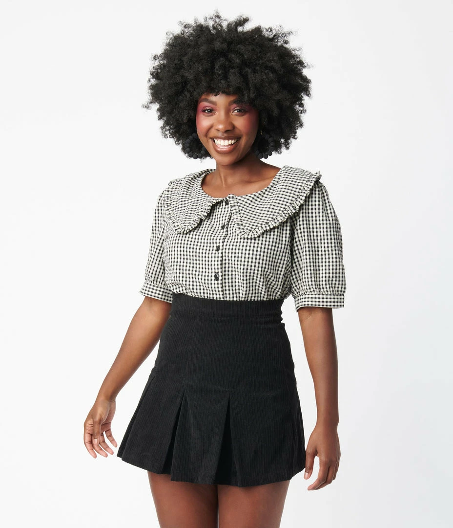 VERY J Black Corduroy Pleated Tennis Skirt Sale