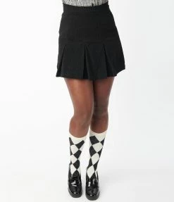 VERY J Black Corduroy Pleated Tennis Skirt Sale