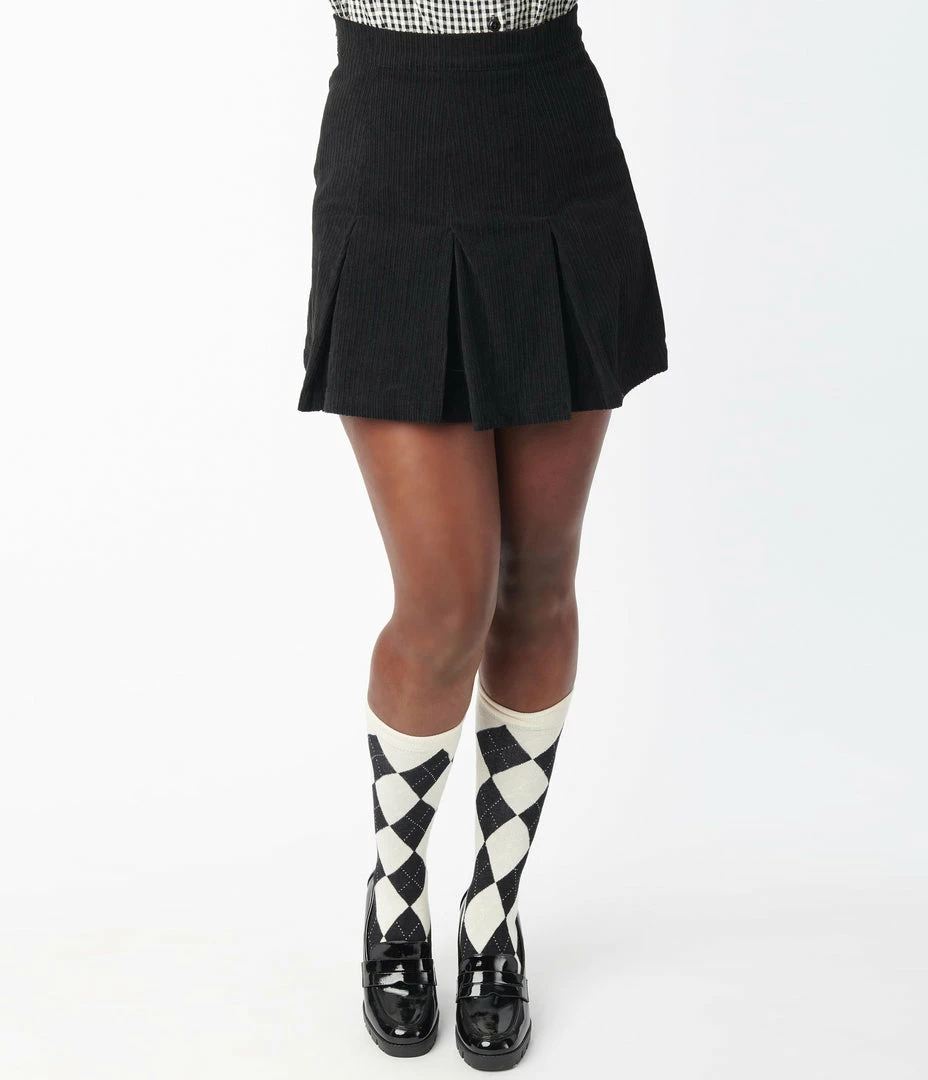 VERY J Black Corduroy Pleated Tennis Skirt Sale