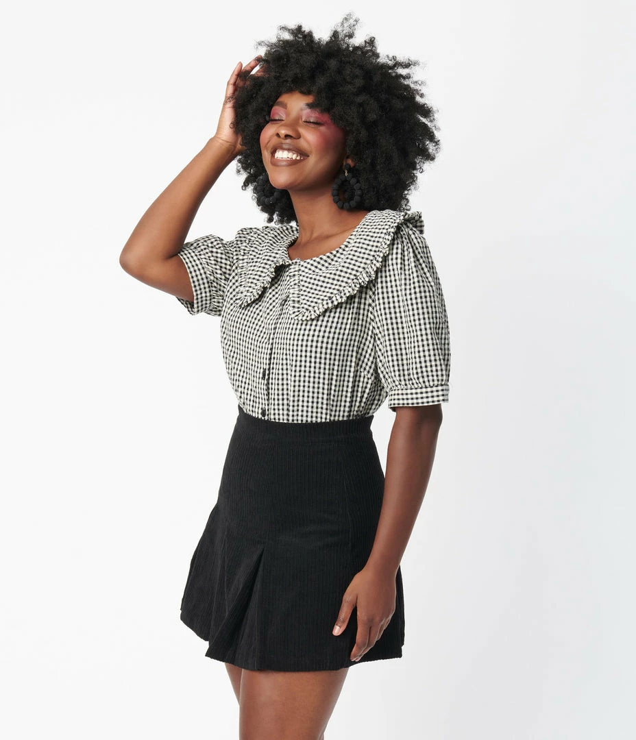VERY J Black Corduroy Pleated Tennis Skirt Sale