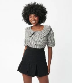 VERY J Black Corduroy Pleated Tennis Skirt Sale