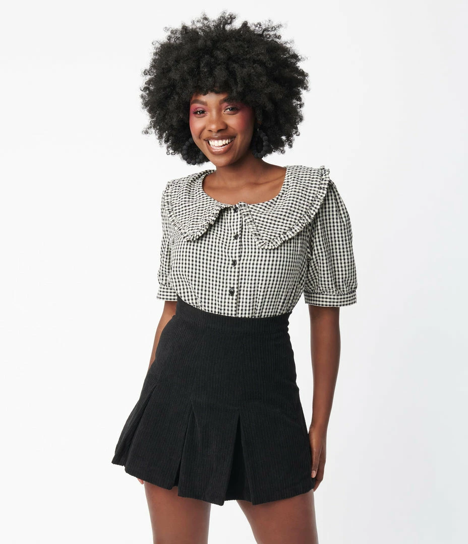 VERY J Black Corduroy Pleated Tennis Skirt Sale
