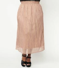 VERY J Plus Size Rose Gold Midi Skirt