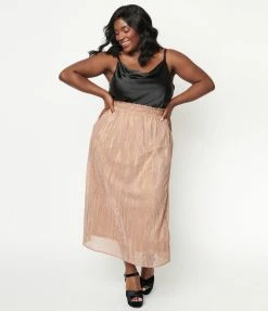 VERY J Plus Size Rose Gold Midi Skirt