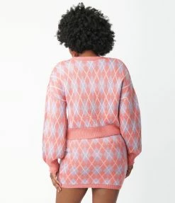 VERY J Pink & Purple Argyle Mini Skirt Sale