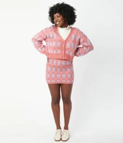 VERY J Pink & Purple Argyle Mini Skirt Sale