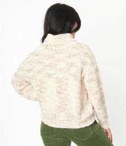 LUMIERE Sale Cream & Pink Tweed Turtleneck Sweater