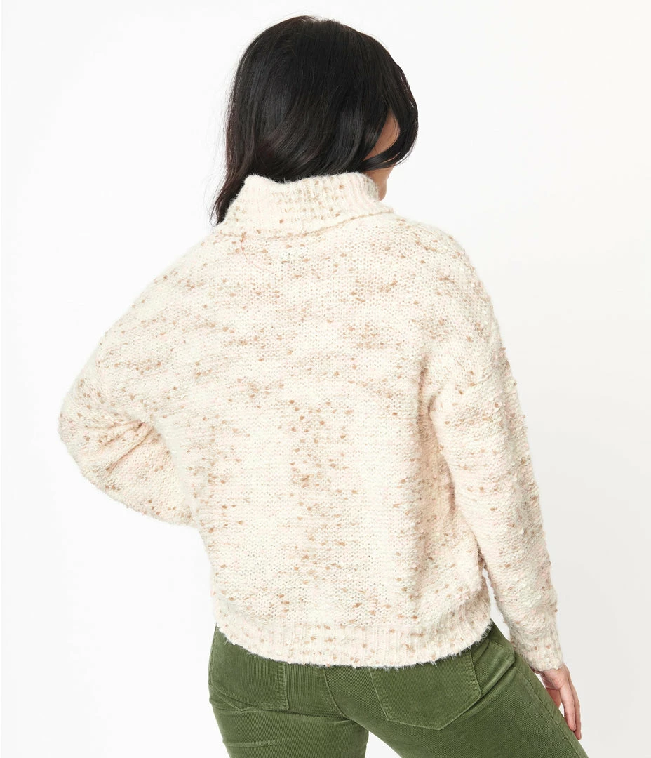 LUMIERE Sale Cream & Pink Tweed Turtleneck Sweater