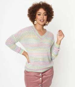 LUMIERE Pastel Rainbow Loose Knit Sweater