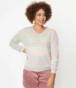 LUMIERE Pastel Rainbow Loose Knit Sweater