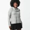 LUMIERE Heather Grey Windowpane Cowl Neck Sweater Sale