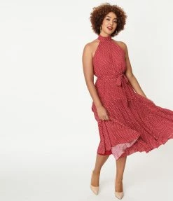 INA Red & White Polka Dot Midi Dress Sale