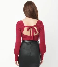 LUSH Berry Pink Back Tie Sweater Top
