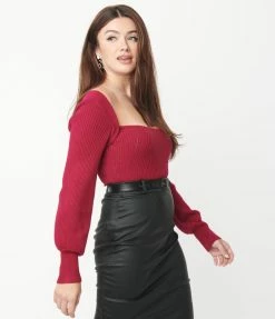 LUSH Berry Pink Back Tie Sweater Top
