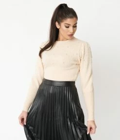 LUSH Sale Powder Pink & Pearl Accent Sweater