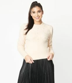 LUSH Sale Powder Pink & Pearl Accent Sweater