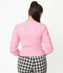 LUSH Sale Bubblegum Pink & Pearl Accent Cardigan