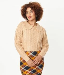 LUSH Peach Cable Knit Crop Sweater