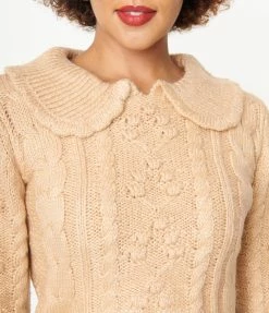 LUSH Peach Cable Knit Crop Sweater