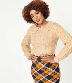 LUSH Peach Cable Knit Crop Sweater