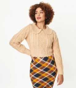LUSH Peach Cable Knit Crop Sweater