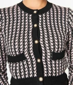 LUSH Light Pink & Black Houndstooth Crop Cardigan