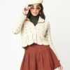LUSH Sale Cream Scallop Trim Cardigan