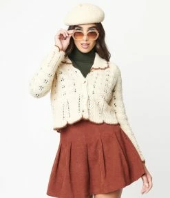 LUSH Sale Cream Scallop Trim Cardigan