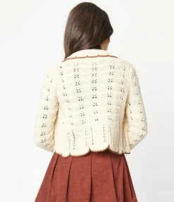 LUSH Sale Cream Scallop Trim Cardigan