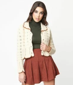 LUSH Sale Cream Scallop Trim Cardigan