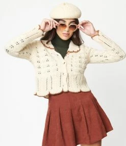 LUSH Sale Cream Scallop Trim Cardigan
