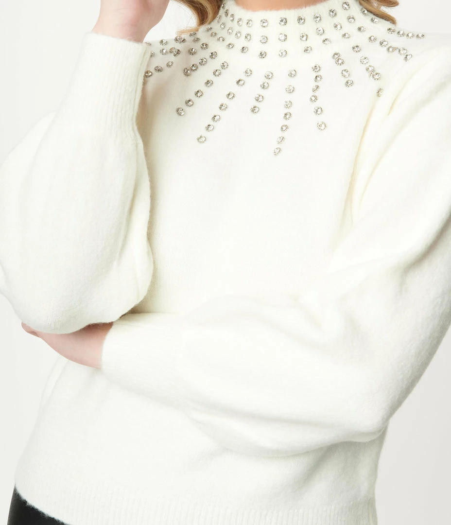 LUSH Ivory Rhinestone Starburst Sweater Sale