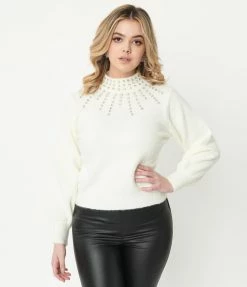LUSH Ivory Rhinestone Starburst Sweater Sale