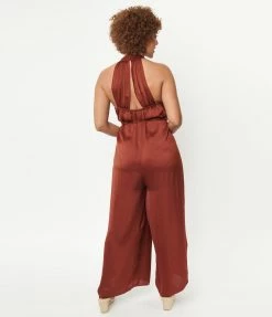 LUSH Rust Brown Halter Jumpsuit