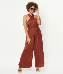 LUSH Rust Brown Halter Jumpsuit